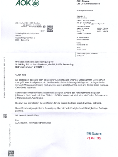 AOK bei Schörling Blitzschutz - Systeme GmbH in Zorneding