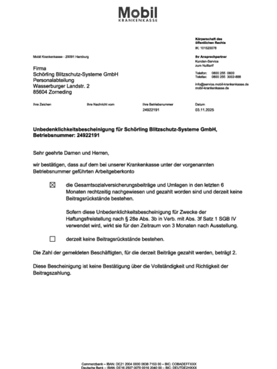 Mobil Betriebskrankenkasse bei Schörling Blitzschutz - Systeme GmbH in Zorneding