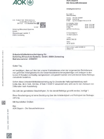 AOK bei Schörling Blitzschutz - Systeme GmbH in Zorneding